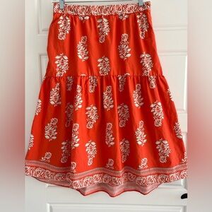Ann Taylor Floral Market Full Midi Skirt Boho Romantic Orange White 12 Cotton